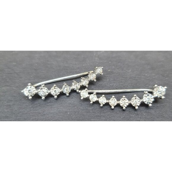 Sterling Silver CZ Graduated Climber Earrings – Curved Ear Climbers 2.2g 40 - Picture 5 of 7
